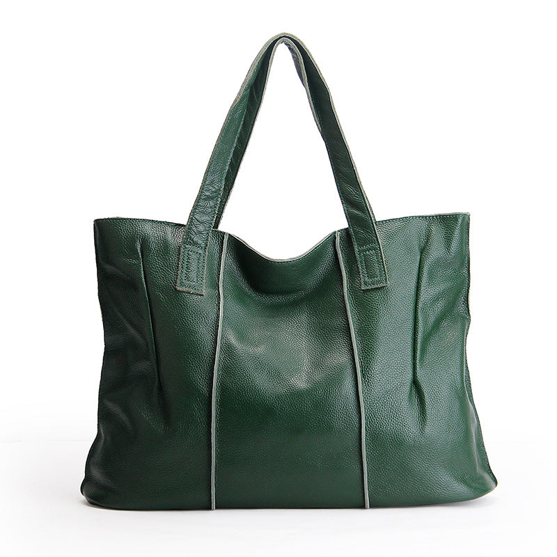 Soft lightweight leather shoulder tote — detail view