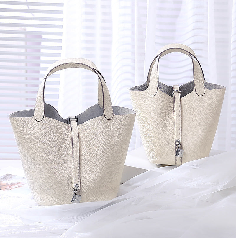 Compact Top-Grain Leather Basket Bucket