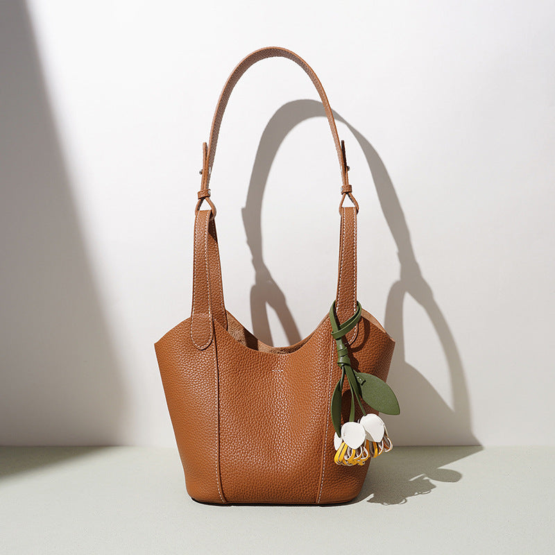 Casual Leather Basket Bucket Crossbody Bag
