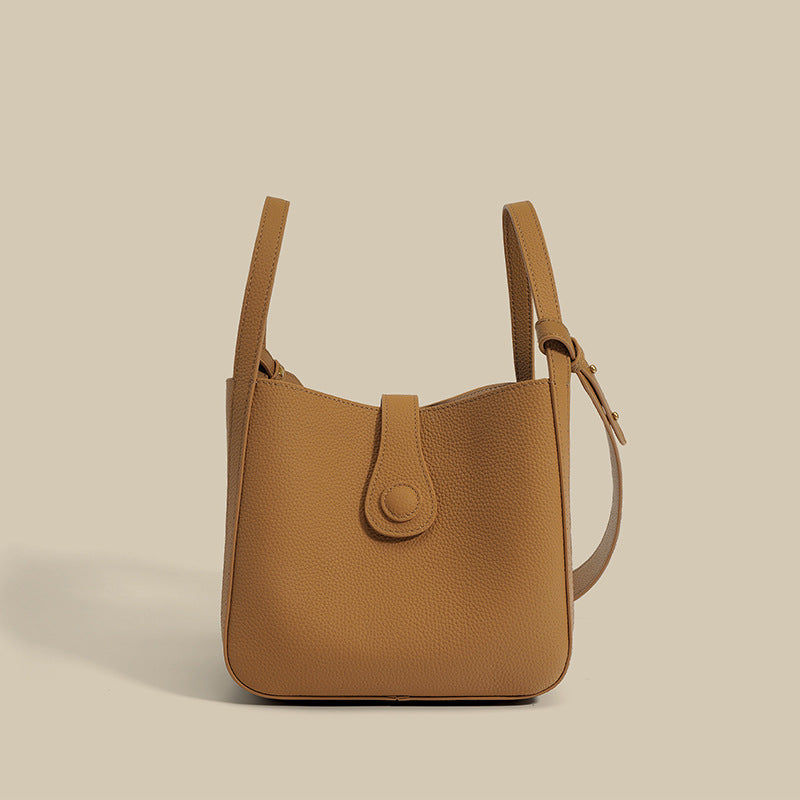 Multifunction Full-Grain Leather Bucket Bag