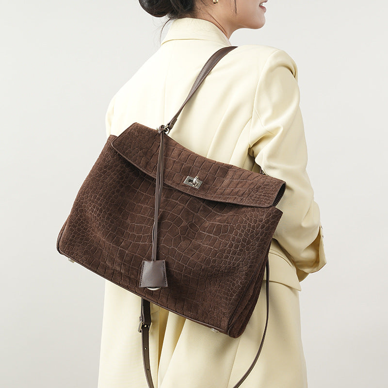 Croc-Embossed Suede Tote