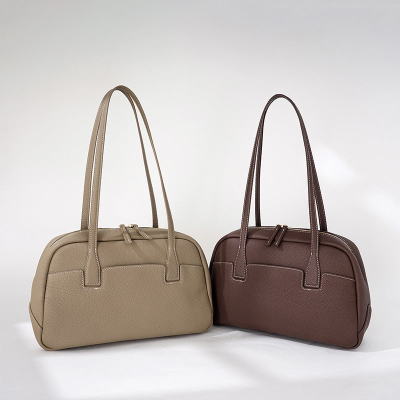 Top-Grain Leather Bowling Shoulder Tote
