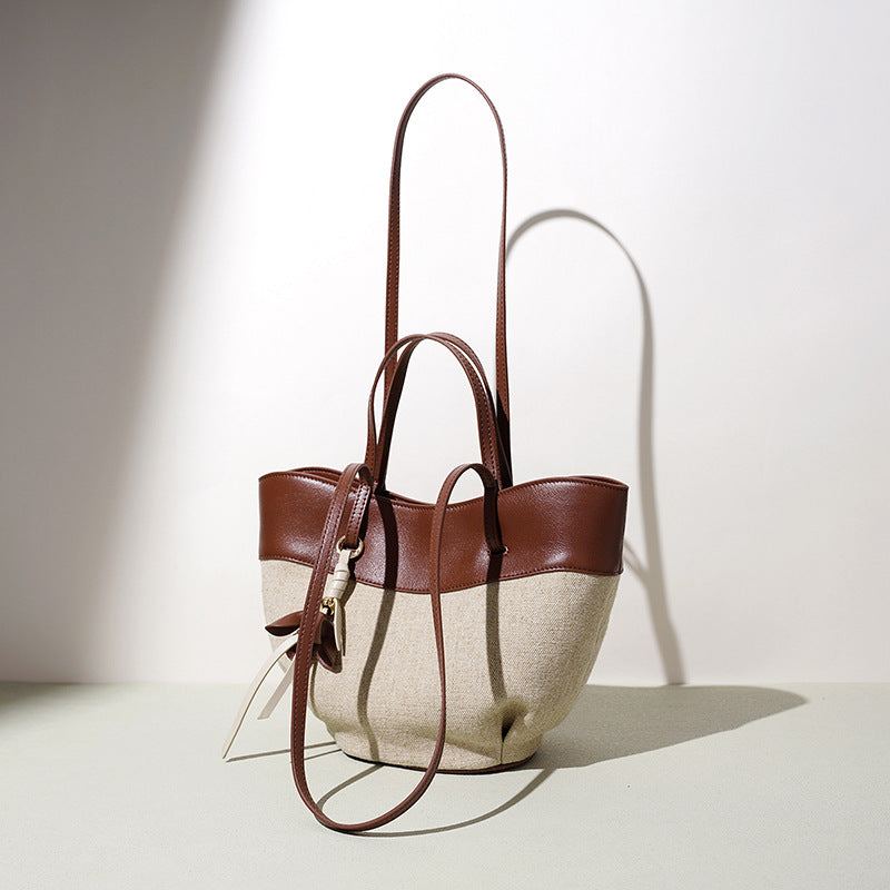 Colorblock Linen and Cowhide Tote
