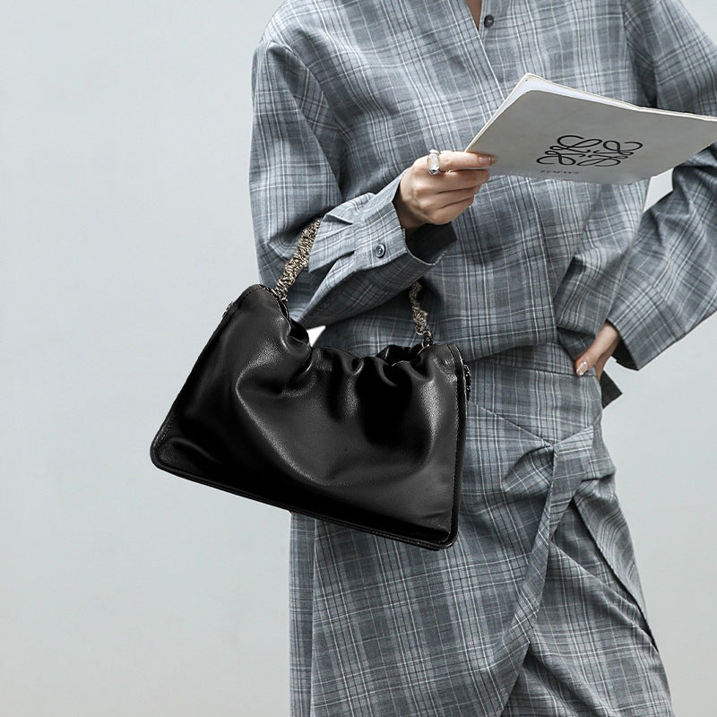 Ruched Leather Chain Hobo