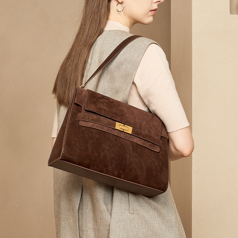 Large Suede Leather Vintage Tote