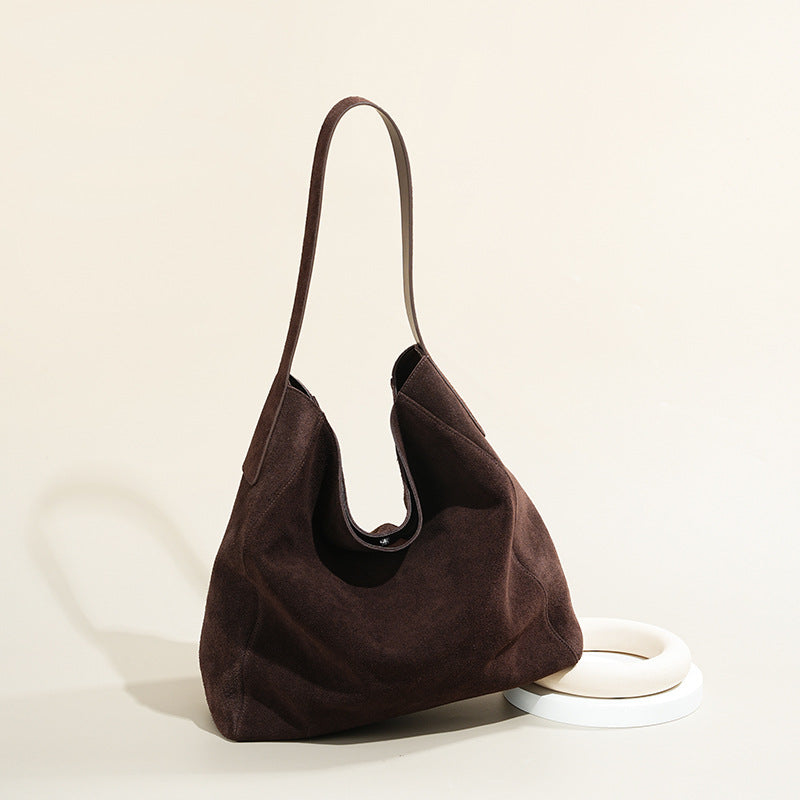 Suede Top-Grain Leather Hobo Tote