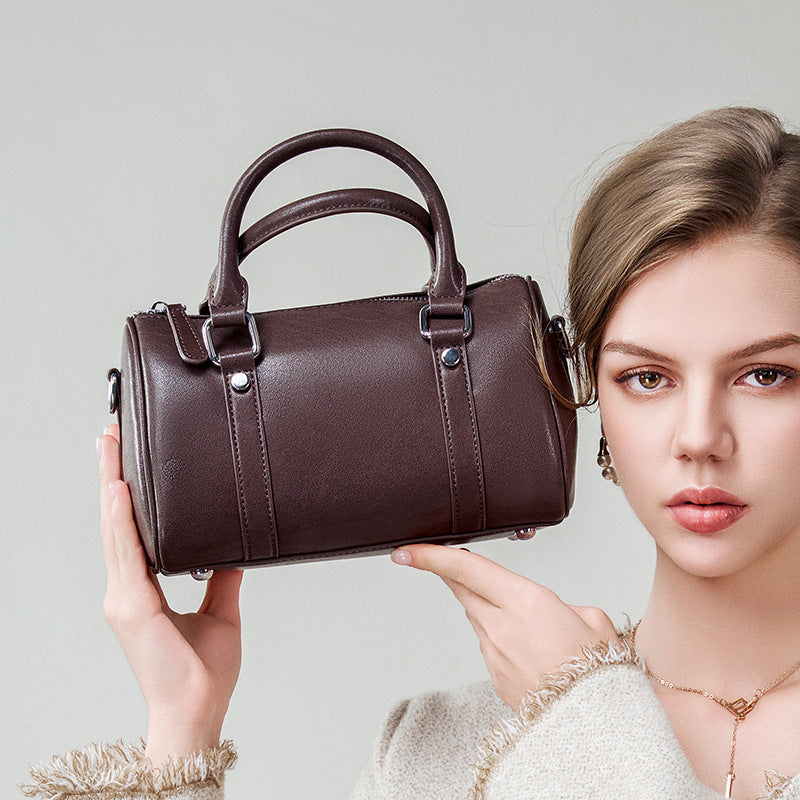 Top-Grain Leather Zip Boston Bag