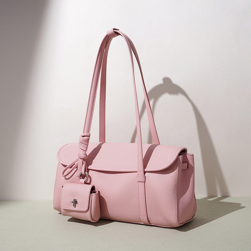 Pebbled Leather Baguette Shoulder Bag