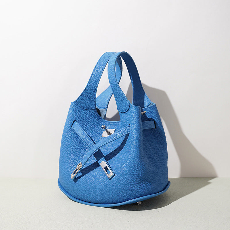 Pebbled Leather Basket Bucket Bag
