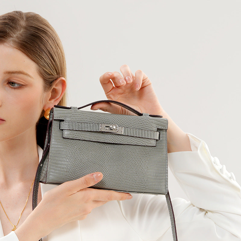 Lizard-Embossed Top-Grain Leather Mini Satchel