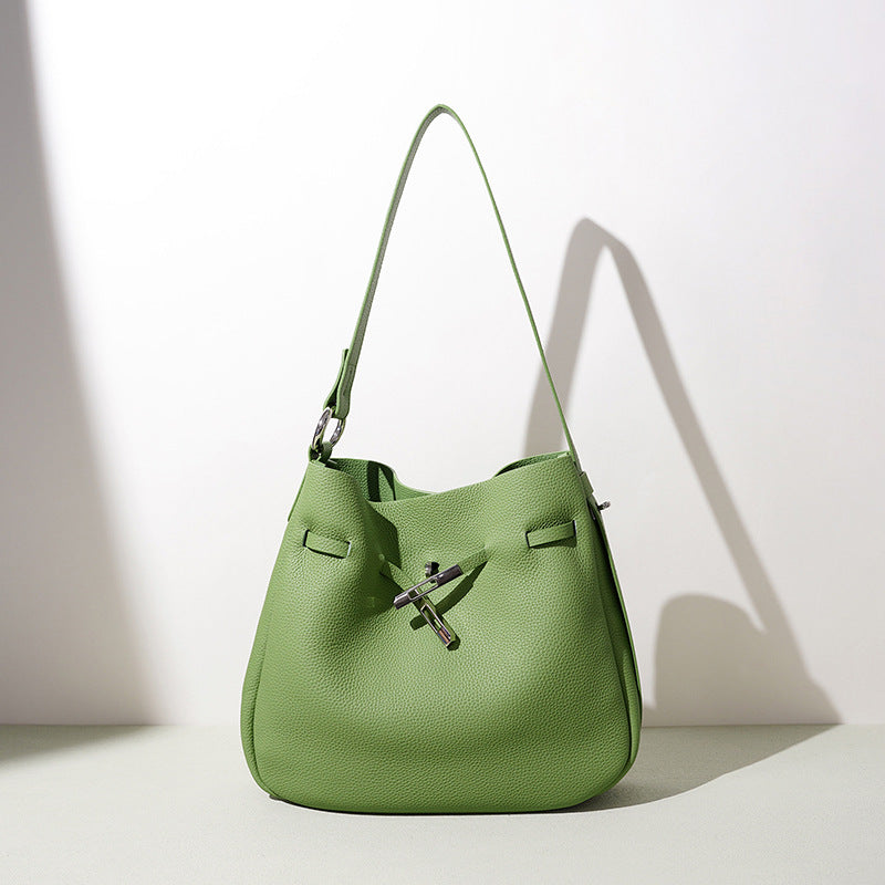 Top-Grain Leather Bucket Hobo