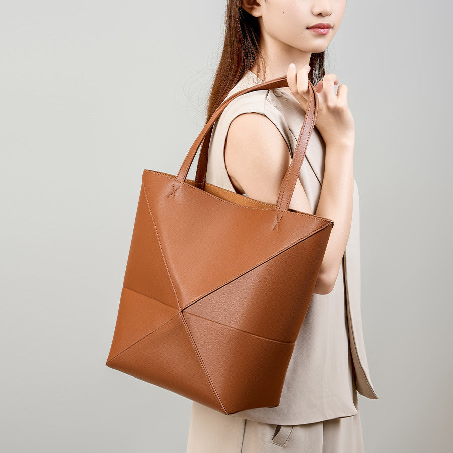 Foldable Leather Geometric Tote