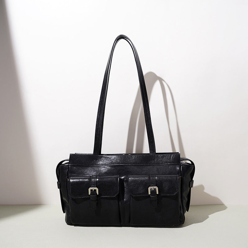 Multi-Pocket Top-Grain Leather Tote