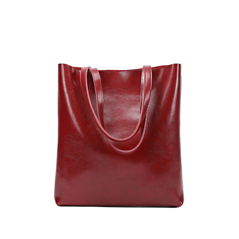 Waxed leather tall shopper tote — detail view