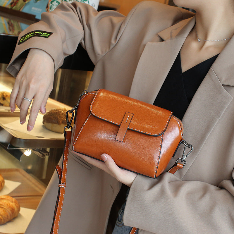 Cowhide Leather Shell Crossbody