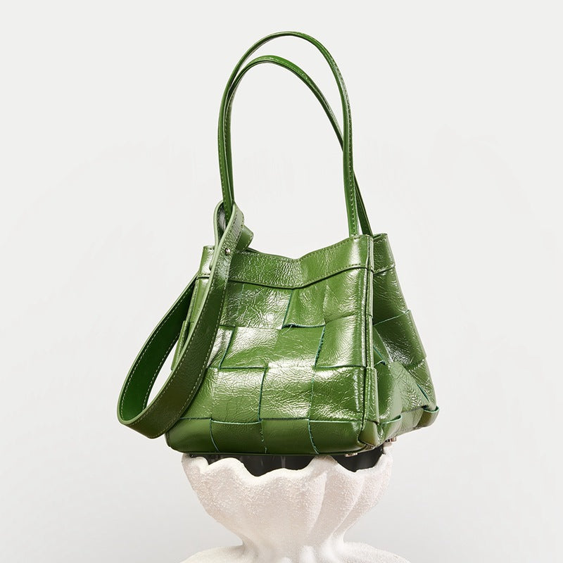 Large Handwoven Top-Grain Leather Basket Bag