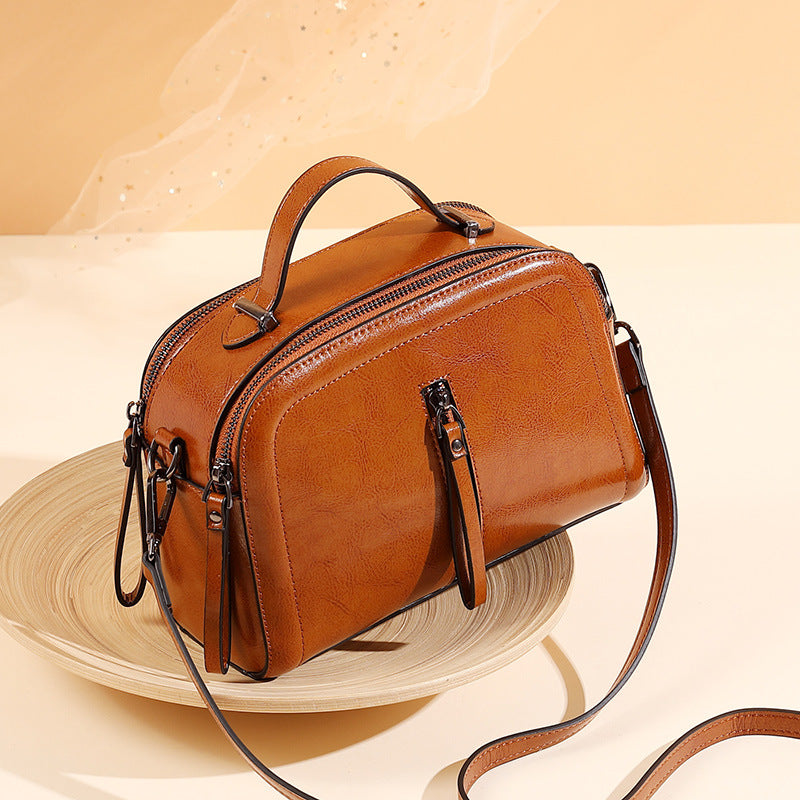 Oil-Waxed Cowhide Square Crossbody