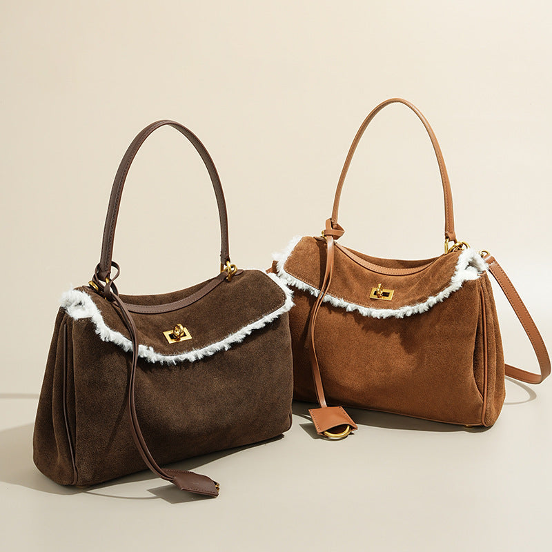 Suede Shearling and Cowhide Tote