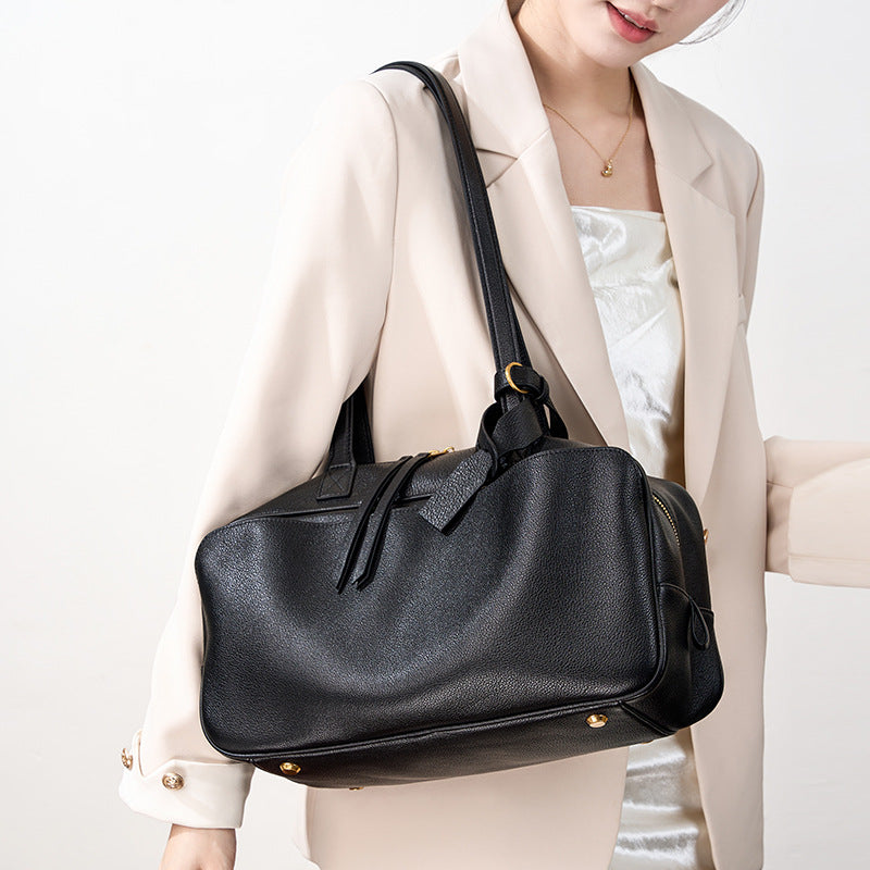 Full-Grain Leather Bowling Boston Bag