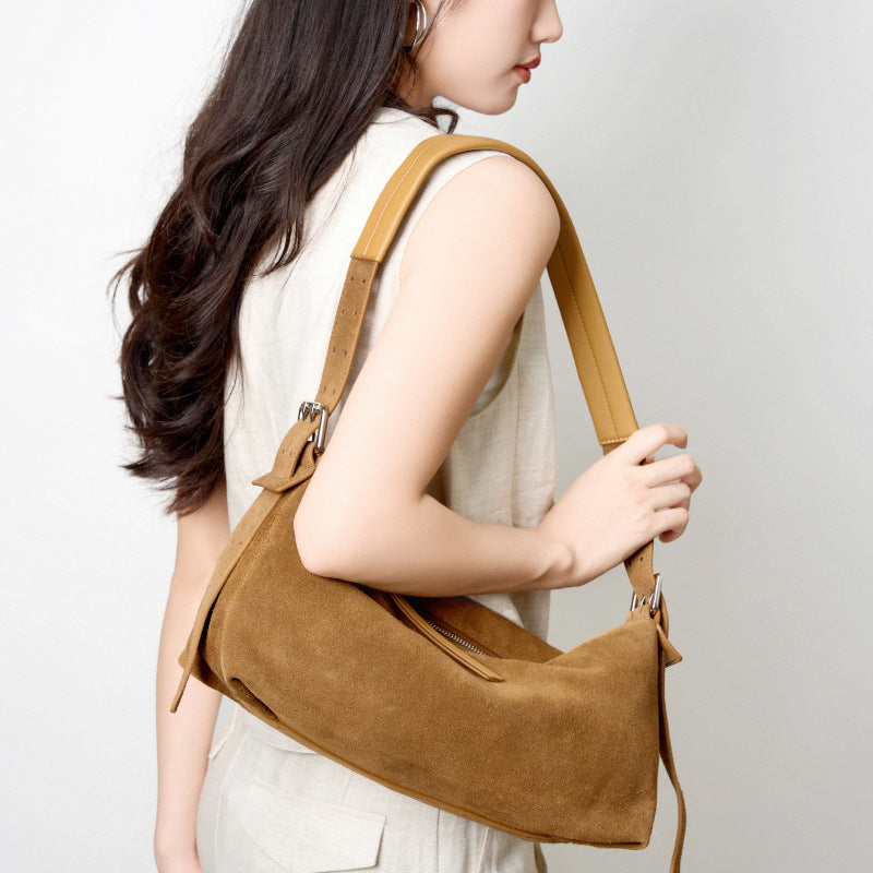 Suede Cowhide Wide-Strap Crossbody