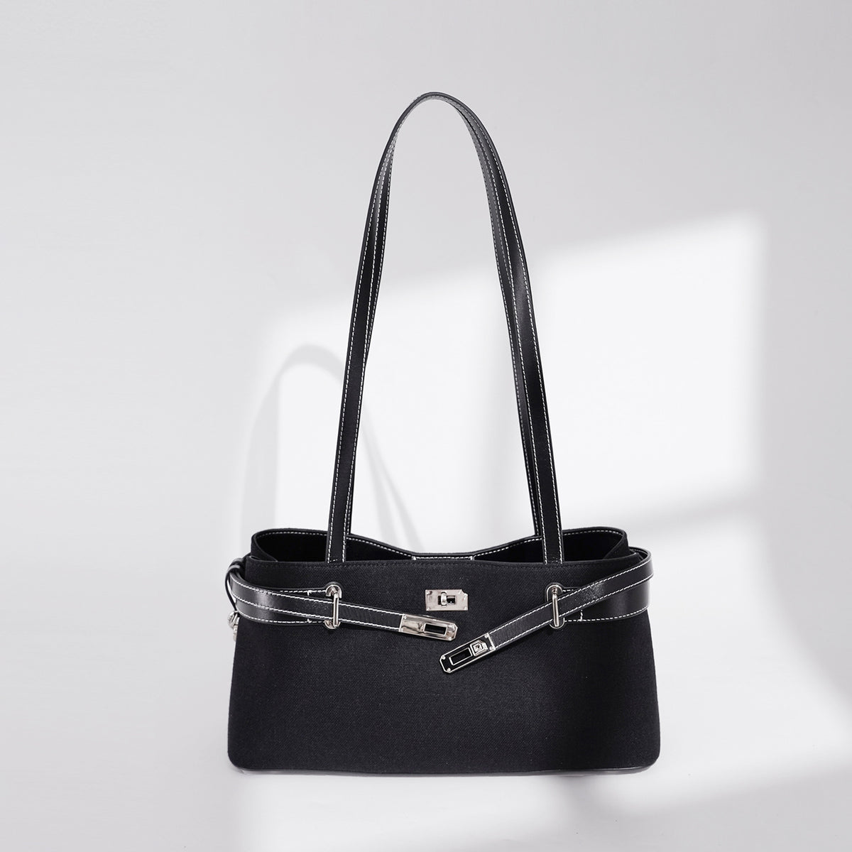 Linen and Leather Nested Shoulder Bag