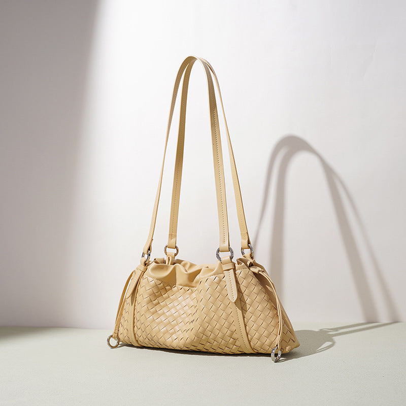Woven Leather Ruched Hobo