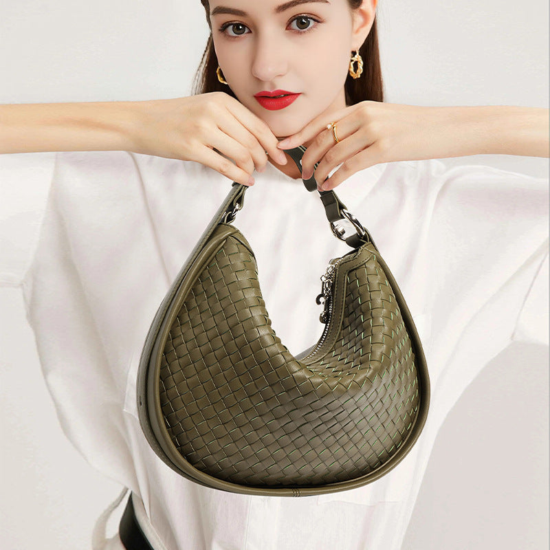 Woven Leather Dumpling Crossbody