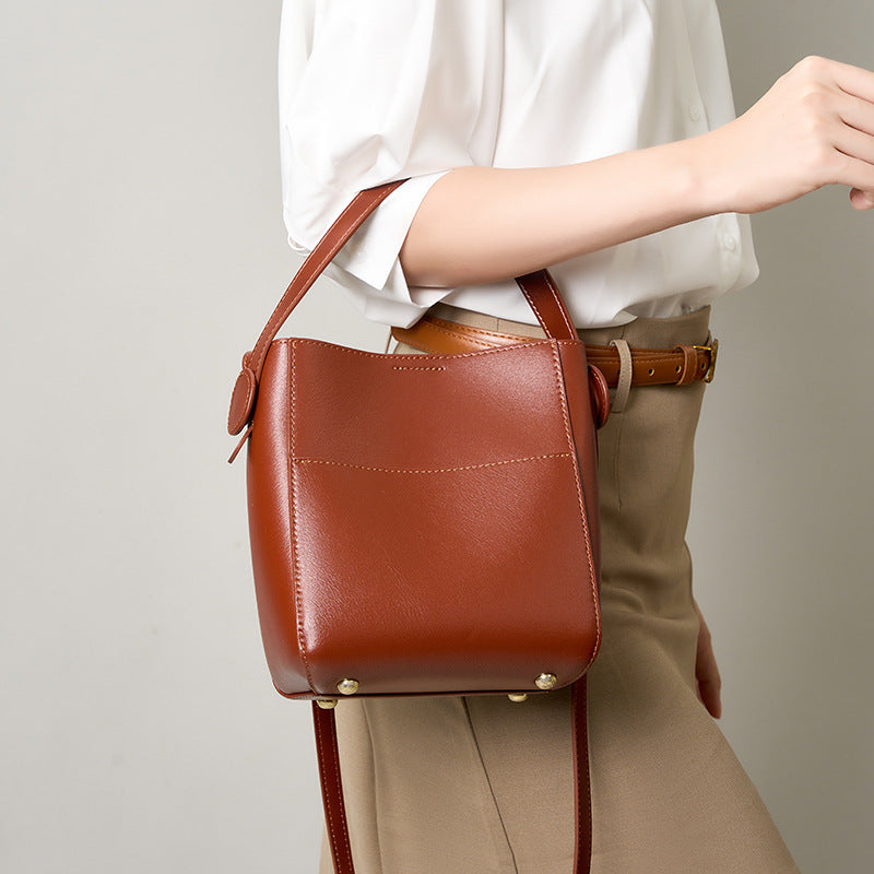 Top-Grain Leather Bucket Crossbody