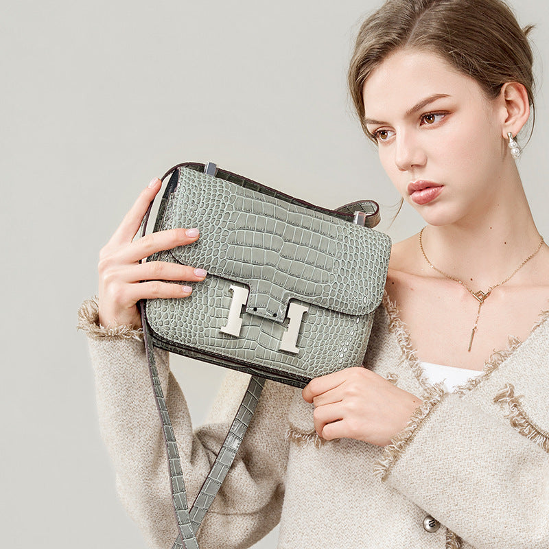 Cowhide Front-Clasp Box Crossbody