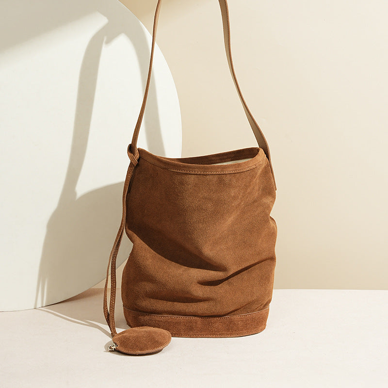 Suede Leather Underarm Bucket Bag