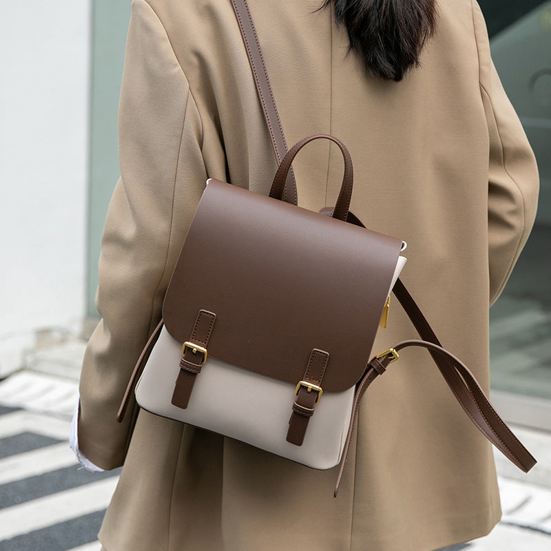 Colorblock Leather Commuter Backpack