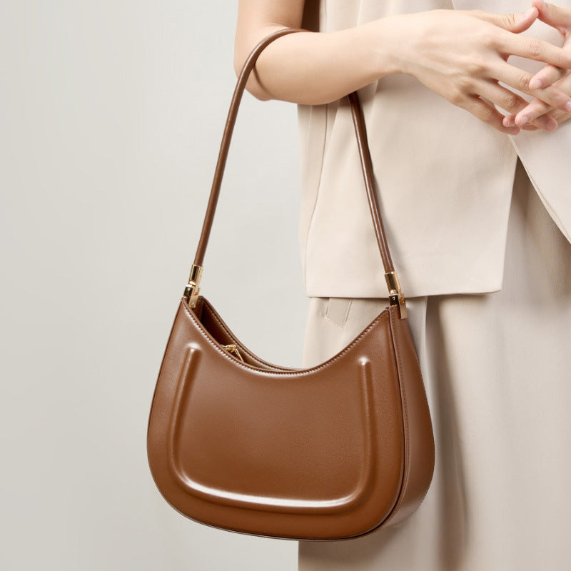 Black Cowhide Leather Baguette Bag