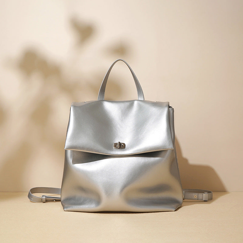 Silver Leather Backpack