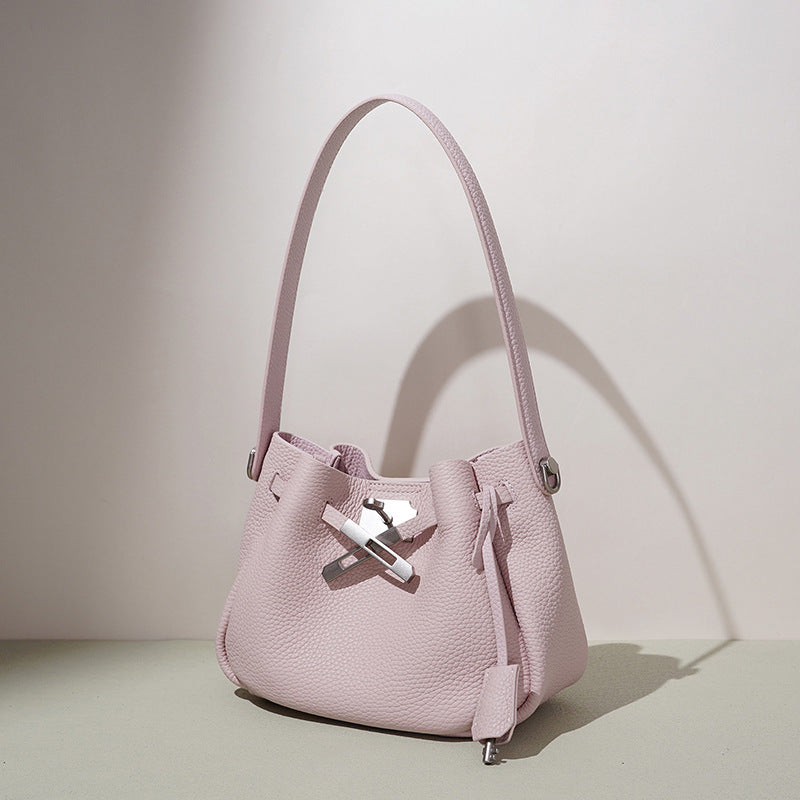 Pebbled Top-Grain Leather Bucket Bag