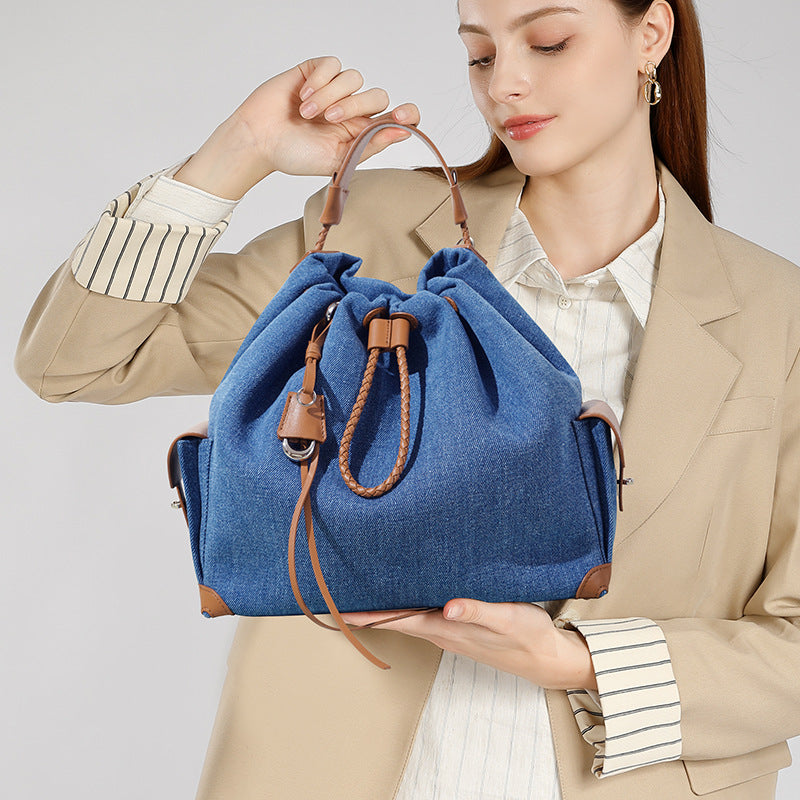 Denim Patchwork Drawstring Backpack