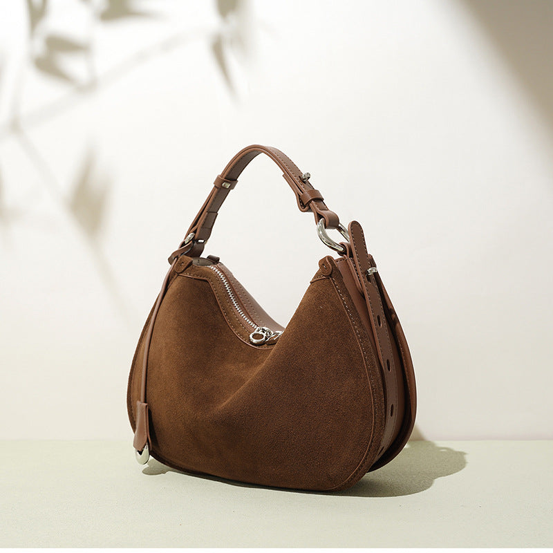 Suede Leather Crescent Crossbody