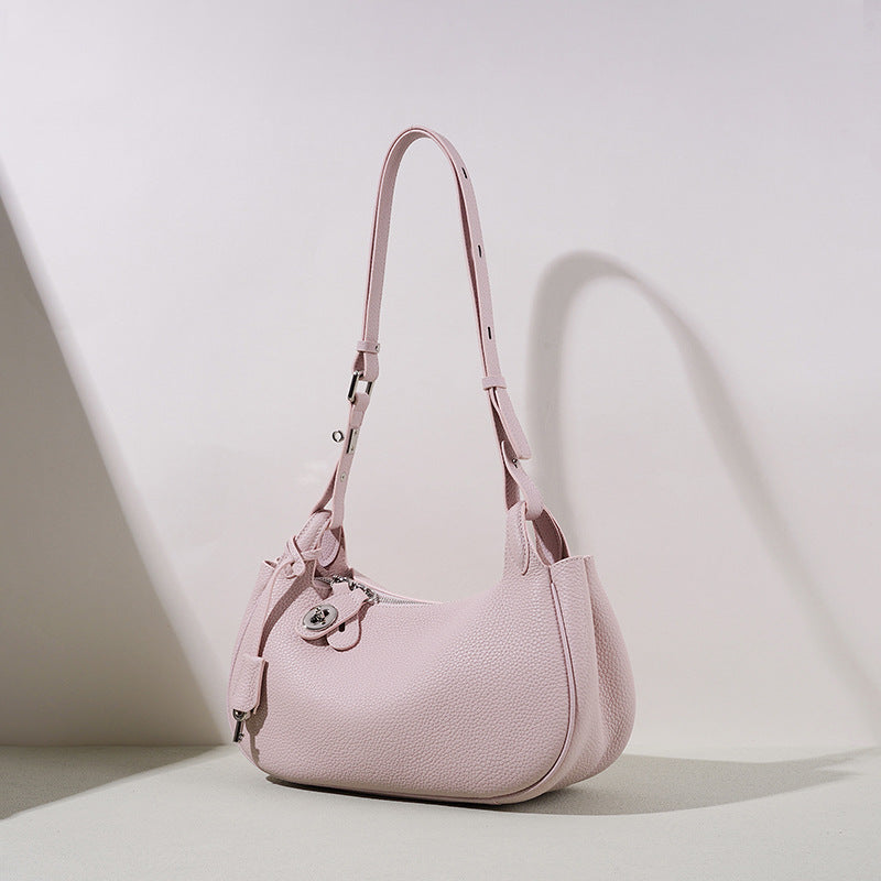 Candy-Color Leather Crescent Bag