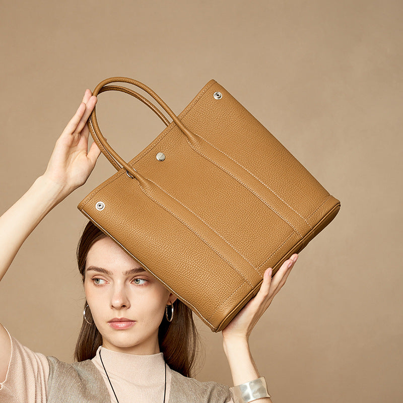 Large Top-Grain Leather Open-Top Work Tote