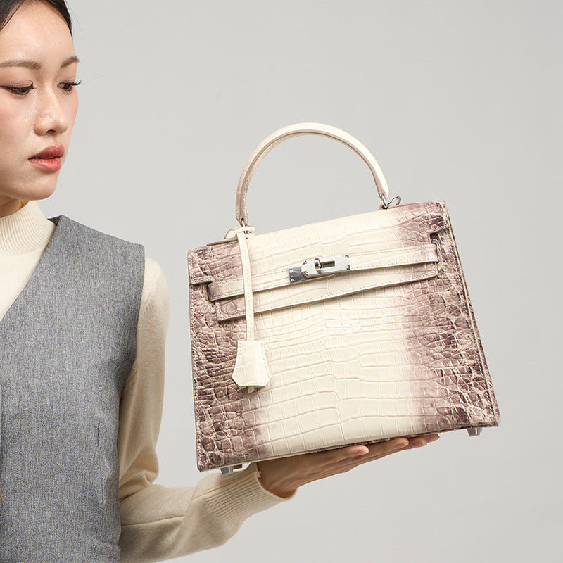 Croc-Embossed Top-Grain Leather Satchel