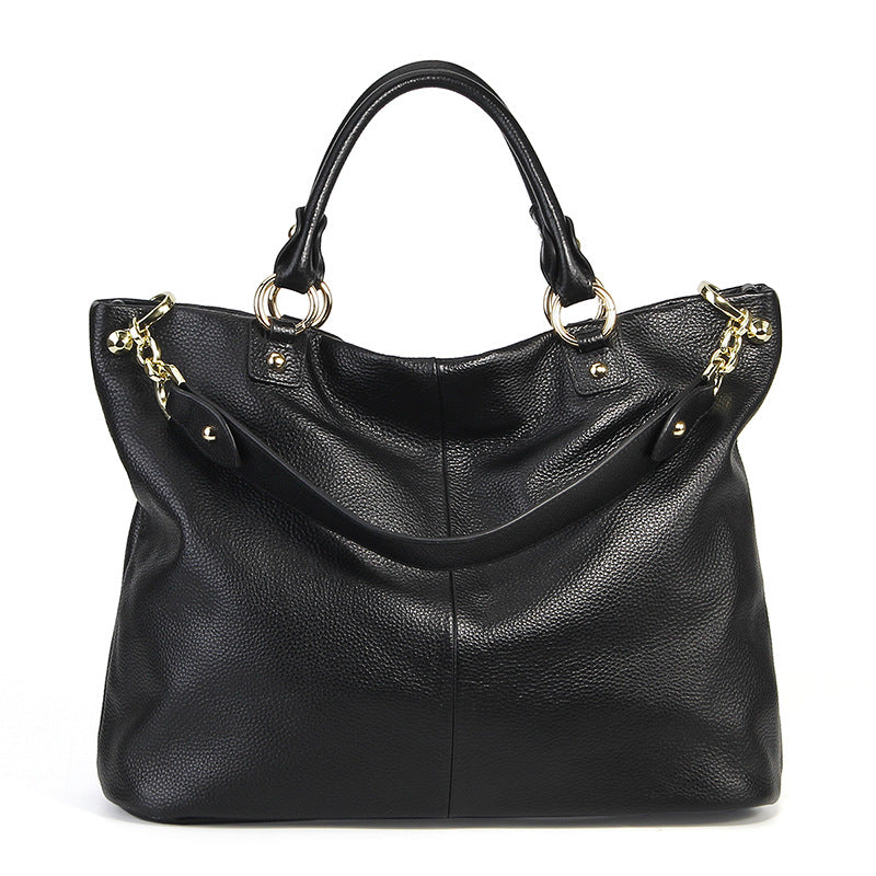 Slouchy leather zip-top tote — detail view