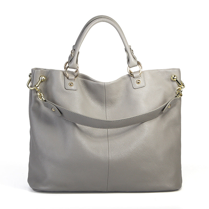 Slouchy leather zip-top tote — detail view