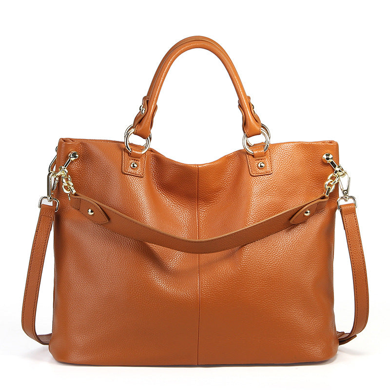 Slouchy leather zip-top tote — detail view