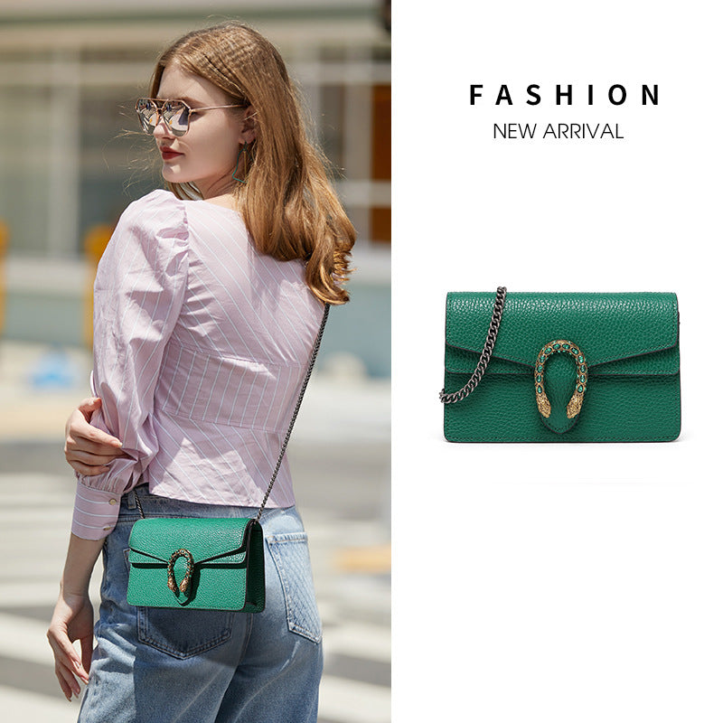 Green Leather Mini Chain Crossbody