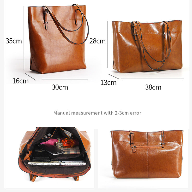 Oil-waxed leather carryall tote — detail view