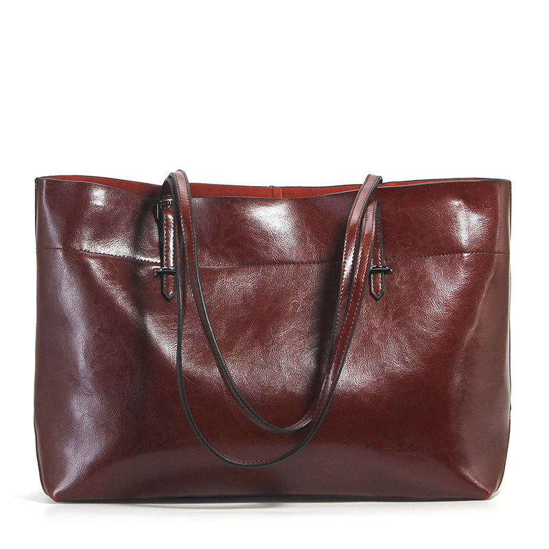 Oil-waxed leather carryall tote — detail view