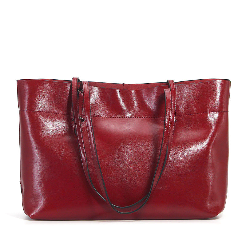 Oil-waxed leather carryall tote — detail view