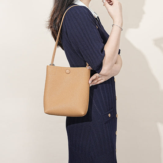 Large Cowhide Commuter Bucket Crossbody Bag