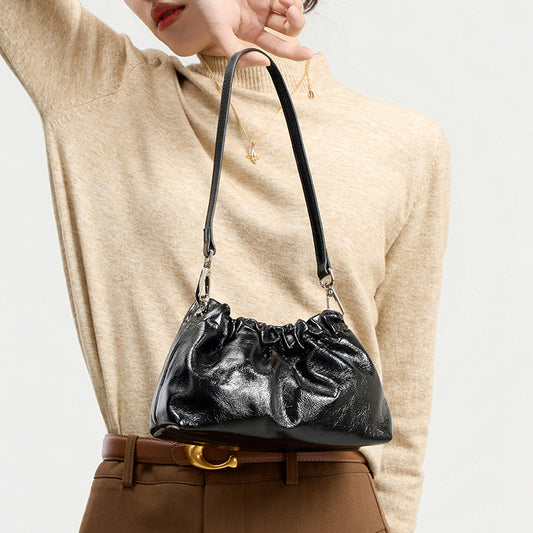 Leather Ruched Chain Shoulder Bag