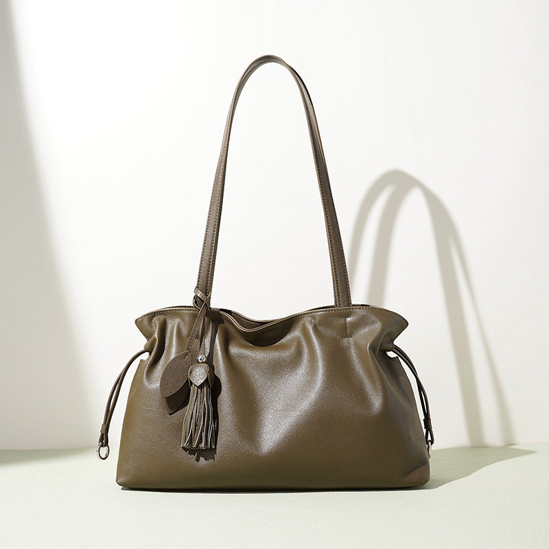 Ruched Full-Grain Leather Tote