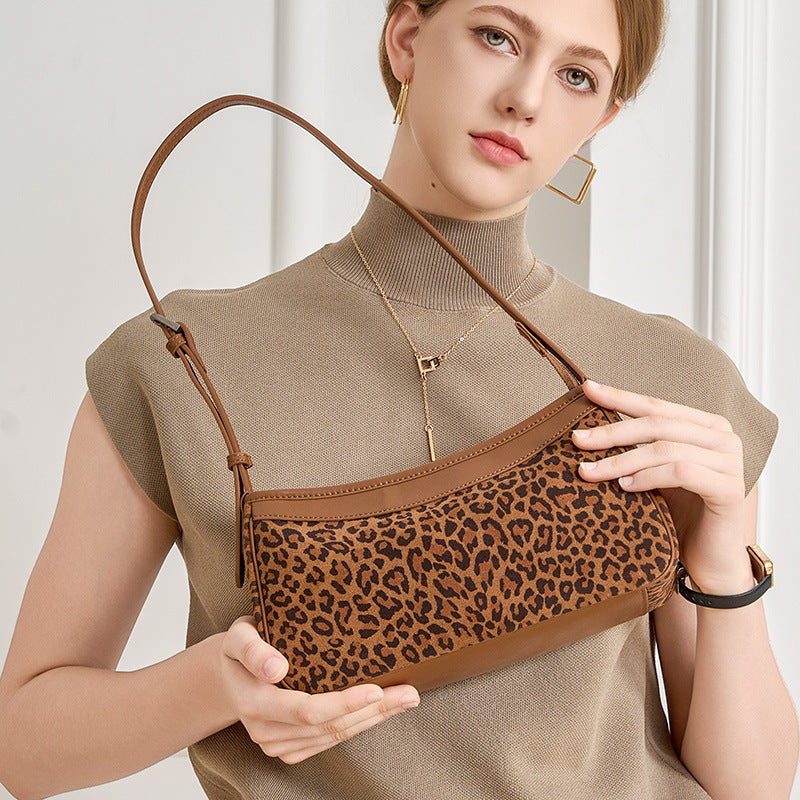 Leopard-Print Leather Underarm Bag